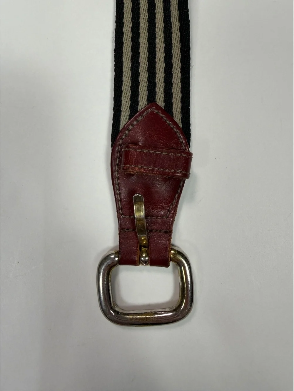 Vintage 80s Preppy Dooney & Bourke Mens 36 Black Beige Canvas Leather Web Belt